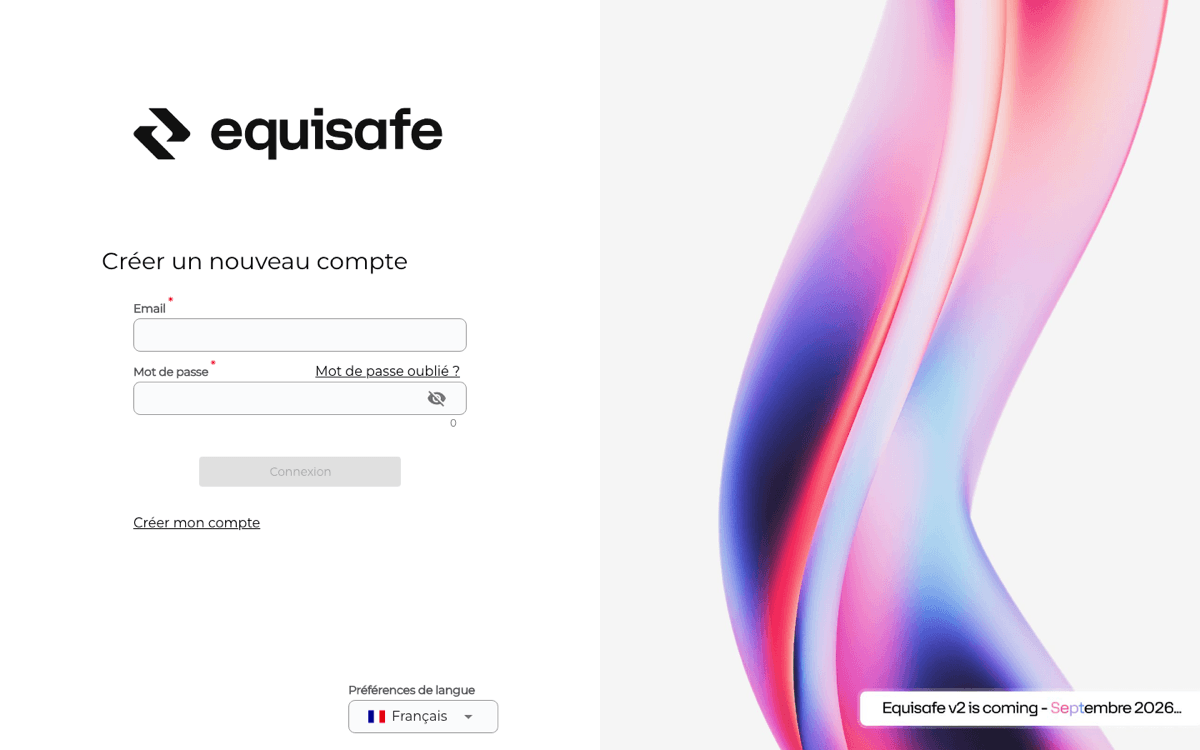 Preview of the historical Equisafe platform (V1) login page