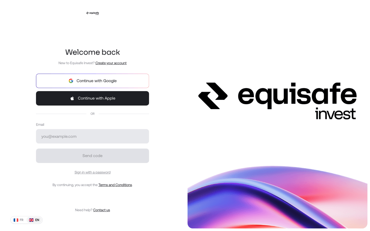 Preview of the Equisafe Invest (V3) login page